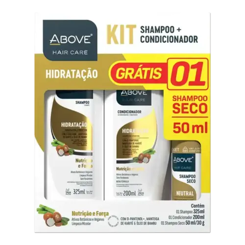 Kit Shampoo Above Hidratação 325ml + Condicionador 200ml Grátis Shampoo a Seco