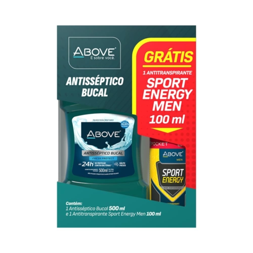 Kit Enxaguante Bucal Antisséptico Above Grátis Desodorante Aerosol Sport Energy Masculino 100ml