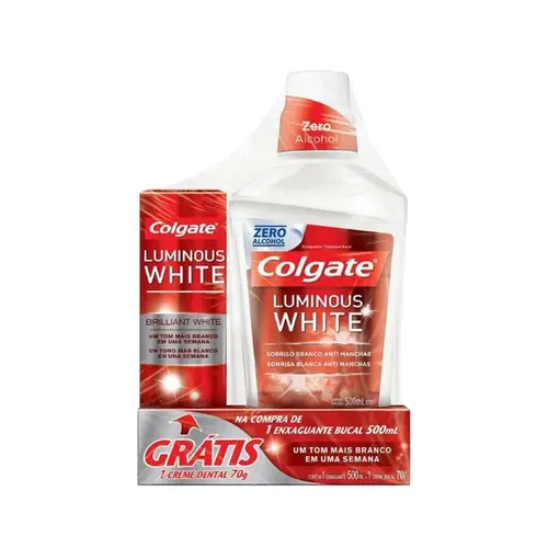 Kit Enxaguante Bucal Colgate Luminous White 500ml + Creme Dental Luminous White 70g