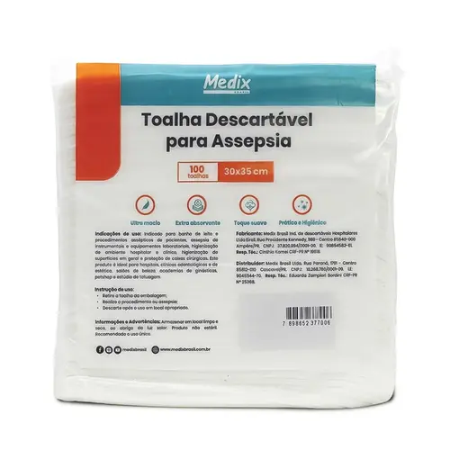Toalha de Banho Descartável Medix 30x35 Centimetros 100 Unidades