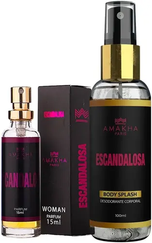 Perfume Feminino Amakha Kit Body Splash 100ml + 15ml  Escandalosa inspirado em Scandal 15ml