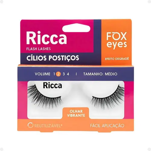 Cílios Postiços Ricca Fox Eyes Volume 02 Olhar Vibrante Efeito Degradê Ref 2695
