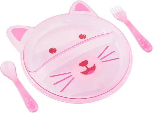 Kit Prato Com Divisoria E Talher Gato Pìmpolho