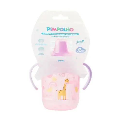Copo De Treinamento Com Alça E Tampa Com Bico Rígido 240Ml Pimpolho Cor Rosa