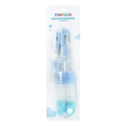 Kit Escova Mamadeira Com Esponja Pimpolho Cor Azul