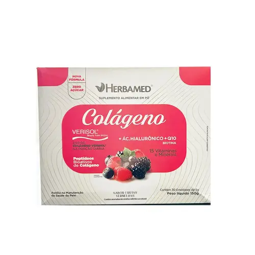 Suplemento Alimentar Em PÓ ColÁgeno Verisol Herbamed 30 Sachês De 5G Sabor Frutas vermelhas