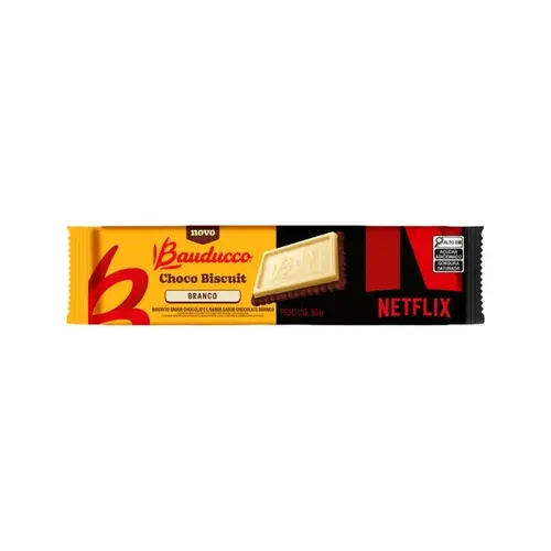 Biscoito Bauducco Netflix Choco Biscuit Branco 80g
