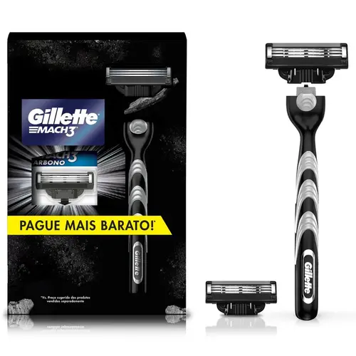 Kit Aparelho De Barbear Gillette Mach3 Carbono + 2 Unidades Carga Mach3