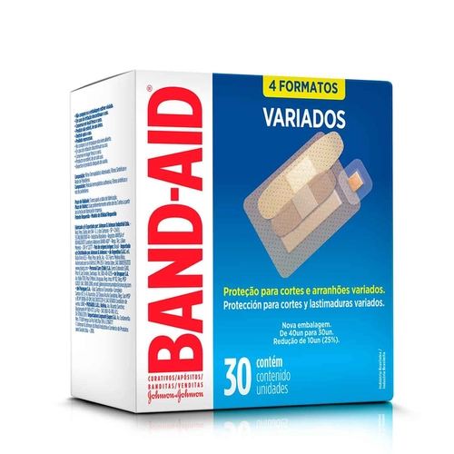 Curativo Band Aid Variados 4 Formatos 30 Unidades