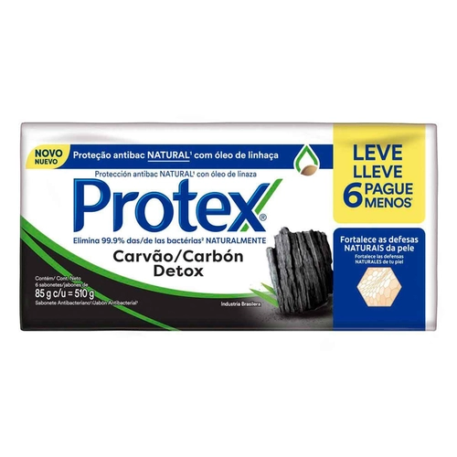 Kit Sabonete em Barra Protex Carvão Detox 85G 6 Unidades