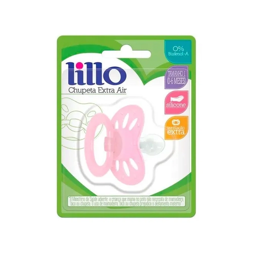 Chupeta Extra Air Lillo Cor Forte Anatômica Silicone 6 meses+ Rosa