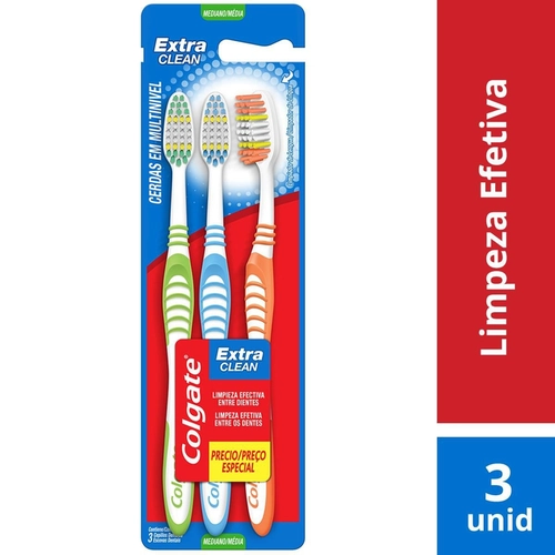 Kit Escova Dental Colgate Extra Clean 3 Unidades