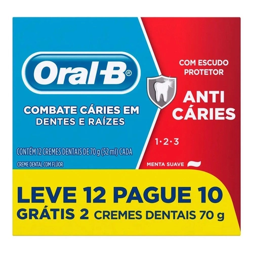 Creme Dental Oral-B 1.2.3 Anticáries Menta Suave 70G