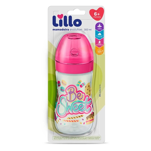 Mamadeira Lillo Super Evolution Bico Redondo 6 meses+ Rosa 300ml