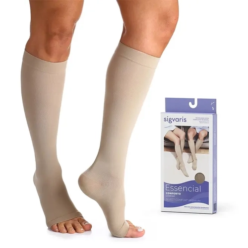 Meia Sigvaris Select Comfort Premium Panturrilha G3 30/40 Pé Aberto Natural