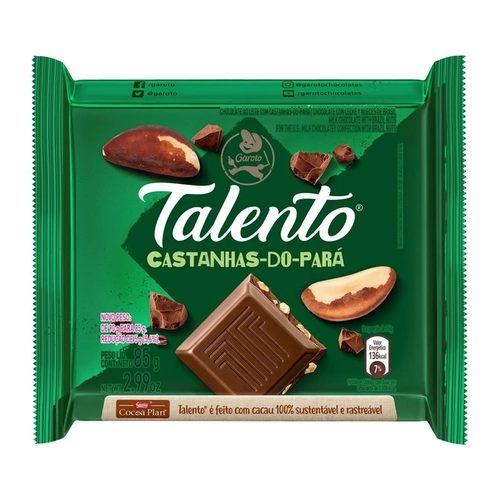 Chocolate Barra Talento Castanha Para 85G