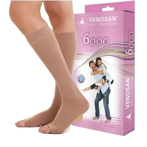 Meia Venosan 6000 Panturrilha 20-30 M Pé Aberto Bege
