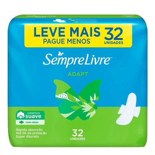 Absorvente Sempre Livre Adapt Suave Com Abas 32 Unidades