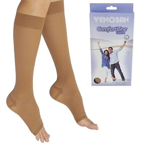 Meia Venosan Comf. Cotton 20-30 Panturrilha M Curta Pé Aberto Bege