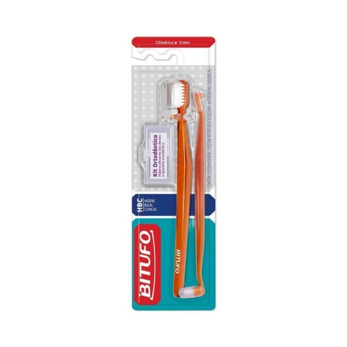 Kit Escova Dental Bitufo Ortodôntico Cilíndrico