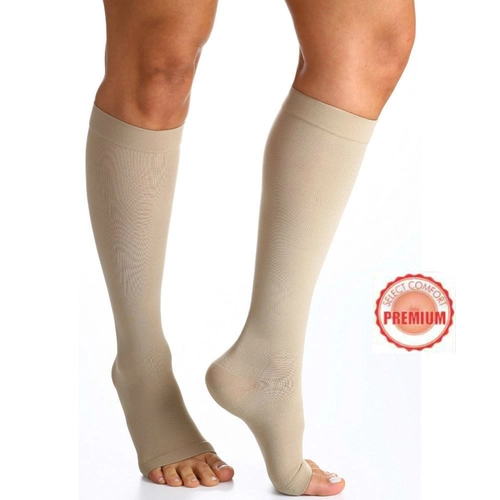 Meia Sigvaris Select Comfort Premium Panturrilha M3 30/40 Pé Aberto Natural