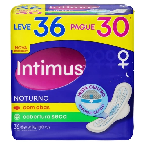 Absorvente Intimus Noturno Seca Com Abas 30 Unidades