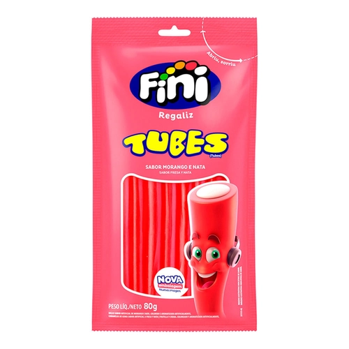 Bala Gel Fini Tubinhos Morango 80G