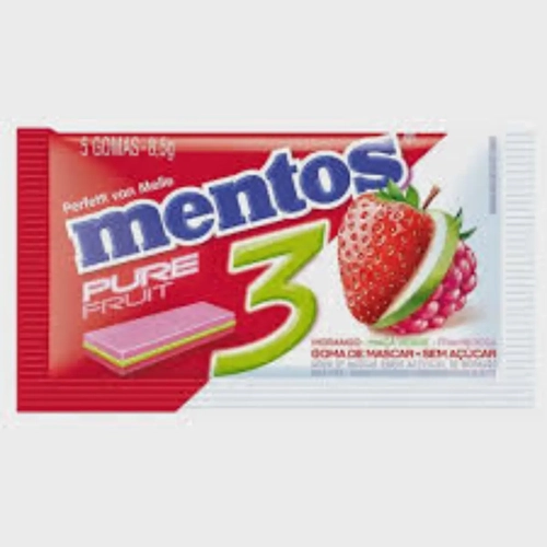 Chiclete Mentos Pure Fruit 3 Morango/Maça/Framboesa 8,5G 5Un