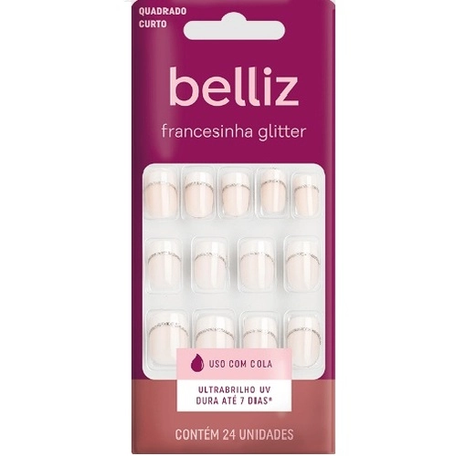 Unhas Postiças Belliz Francesinha Glitter Ref 1206
