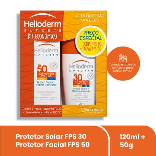 Kit Protetor Solar Helioderm Fps30 120ml + Fps50 Facial 50G
