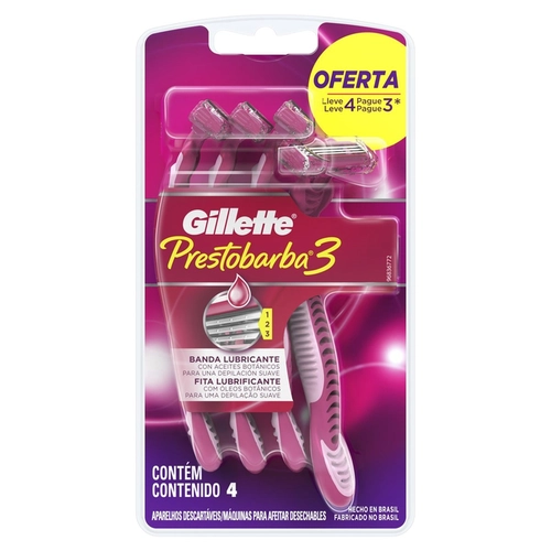 Aparelho de Depilação Gillette Prestobarba3 Feminino 4 Unidades