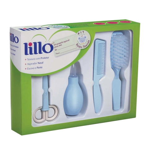 Kit de Higiene Lillo Para Recém Nascido Azul Tesoura + Aspirador + Escova + Pente