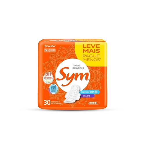 Absorvente Sym Total Protect Com Abas Seca 30 Unidades