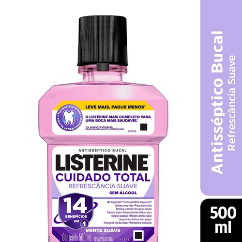 Enxaguante Antisséptico Bucal Listerine Cuidado Total Sem Álcool 500ml