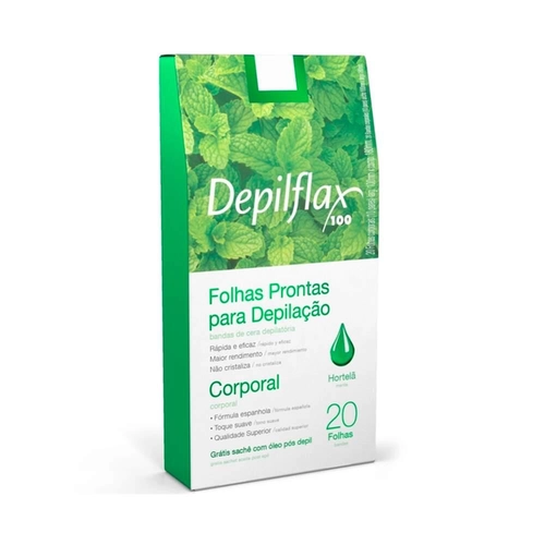 Folhas Prontas Para Depilação Corporal Hortelã Depilflax 20 Folhas