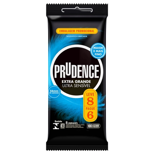 Preservativo Prudence Extra Grande Ultra Sensível Leve 8 Pague 6 Unidades