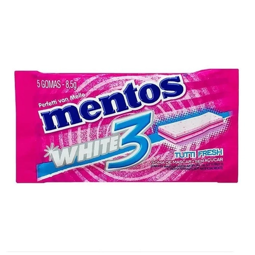 Chiclete Mentos Pure White 3 Tuti Fresh 8,5G 5Un
