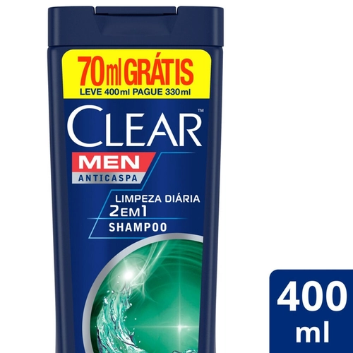 Shampoo Clear Anticaspa Men Limpeza Diária 2 em 1 400ml Leve Mais Pague Menos