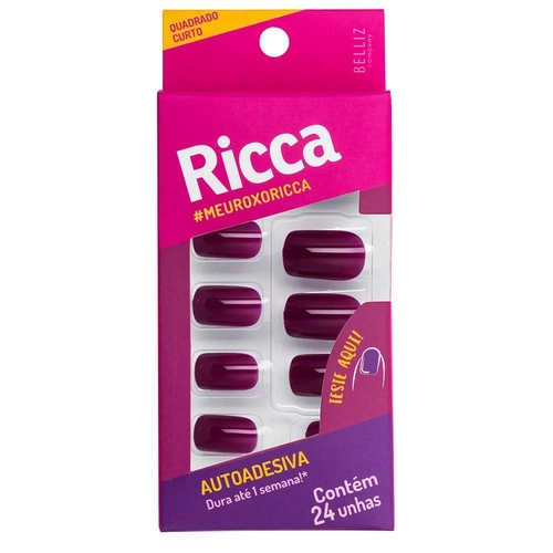 Unhas Postiças Ricca Autoadesivas Roxo Ametista Ref 1981