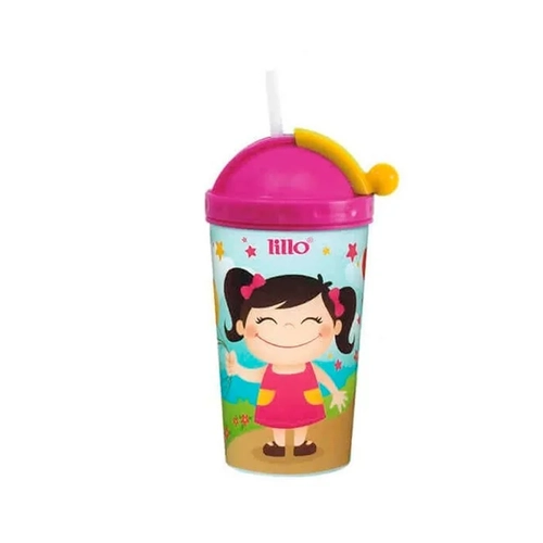 Copo Com Canudo Lillo Retrátil 450ml Rosa
