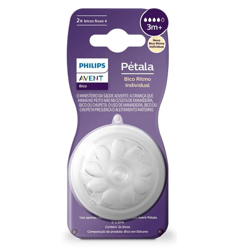 Bico de Mamaderia Philips Avent Petala 3Meses+ Fluxo 4 Com 2 Unidades