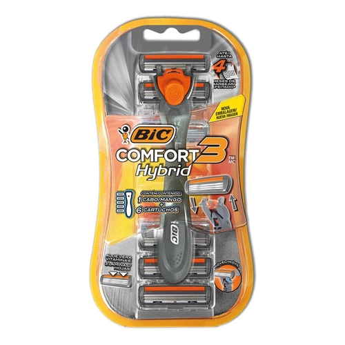 Aparelho de Barbear Bic Comfort3 Hybrid 1 Cabo + 6 Cartuchos