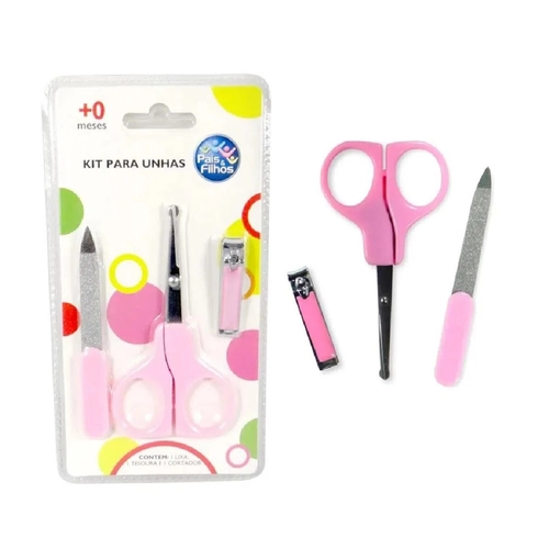 Kit Unhas Pais E Filhos 7788 Tesoura + Cortador + Lixa Rosa
