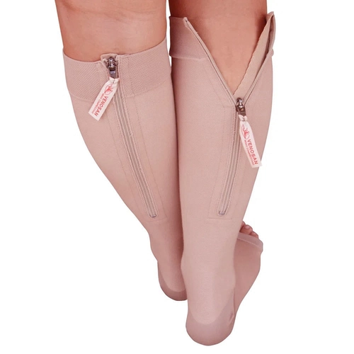 Meia Venosan Comf. Cotton Com Ziper 20-30 Panturrilha M Curta Pe Aberto Bege
