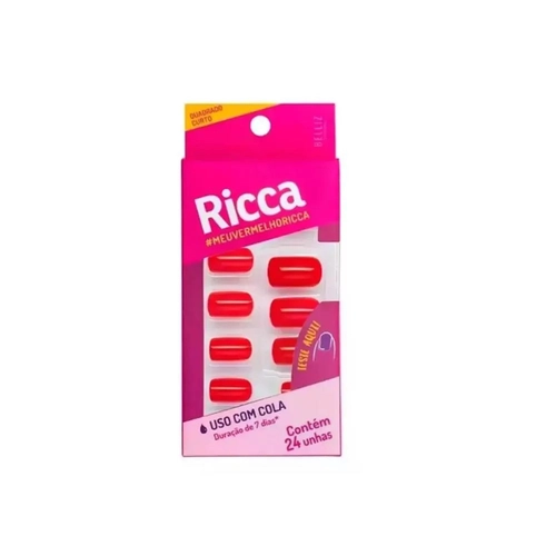 Unhas Postiças Ricca Autoadesivas Vermelho Paixao Ref 1984