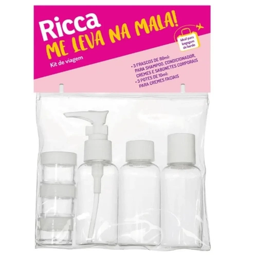 Kit de Viagem Ricca Ref 3308 3 Frascos 80ml e 3 Potes com Necessaire