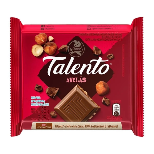 Chocolate Barra Talento Garoto Avela 85G
