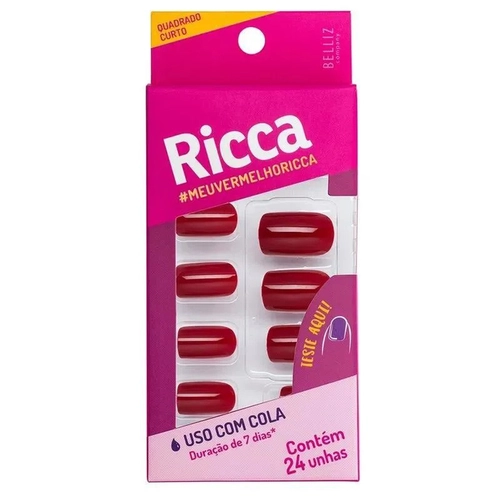 Unhas Postiças Ricca Vermelho Bordo Ref 1987
