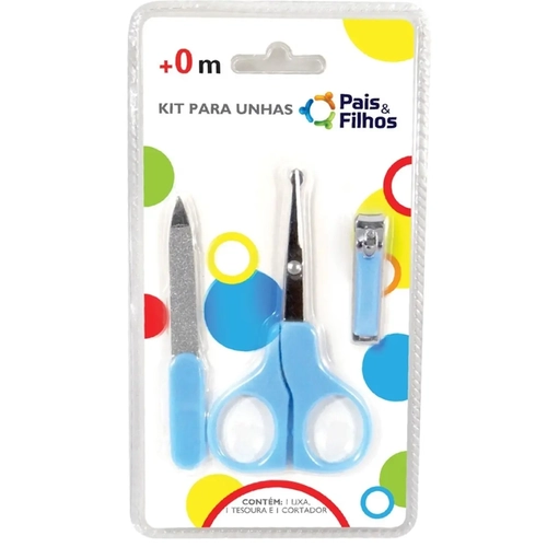 Kit Manicure Pais E Filhos 7794 Tesoura + Cortador + Lixa Azul