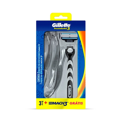 Kit Aparelho De Barbear Gillette Prestobarba3 3Uni+Aparelho Mach3